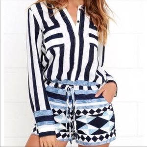 Blue and white Lulus romper. SM. Lightly worn.